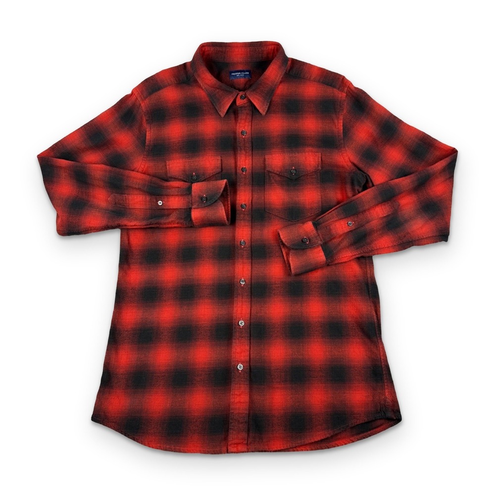 Proper Cloth Flannel Shirt Mens L Slim Red Black Buffalo Check Lumberjack Plaid